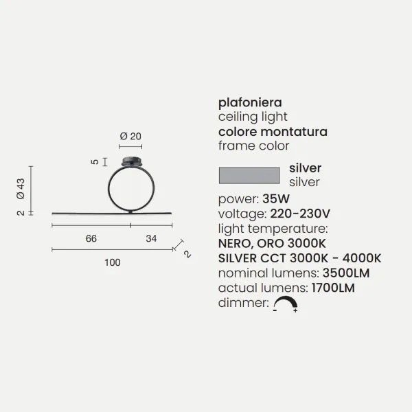 Lampada plafoniera da soffitto LED 35W- moderno ACROBAT 40 Silver