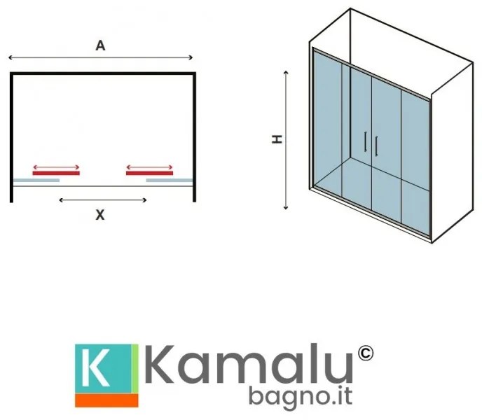 Kamalu - nicchia doccia 180 cm doppio scorrevole vetro 8mm altezza 200h | kel6000