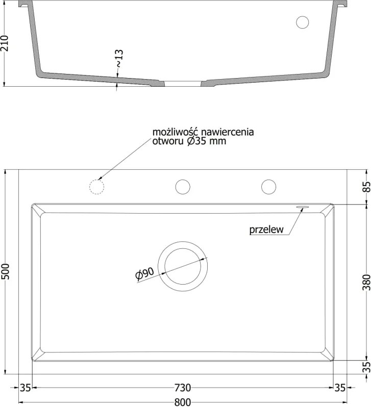 Mexen Elix lavello da cucina in granito, 1 vasca, 800 x 500 mm, nero maculato, sifone cromato - 6527801005-76