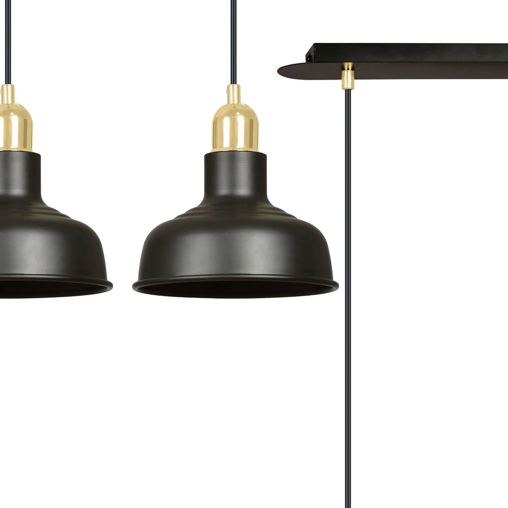 Lampadario Industrial 2 Luci Kubera In Acciaio Nero Con Elementi In Oro