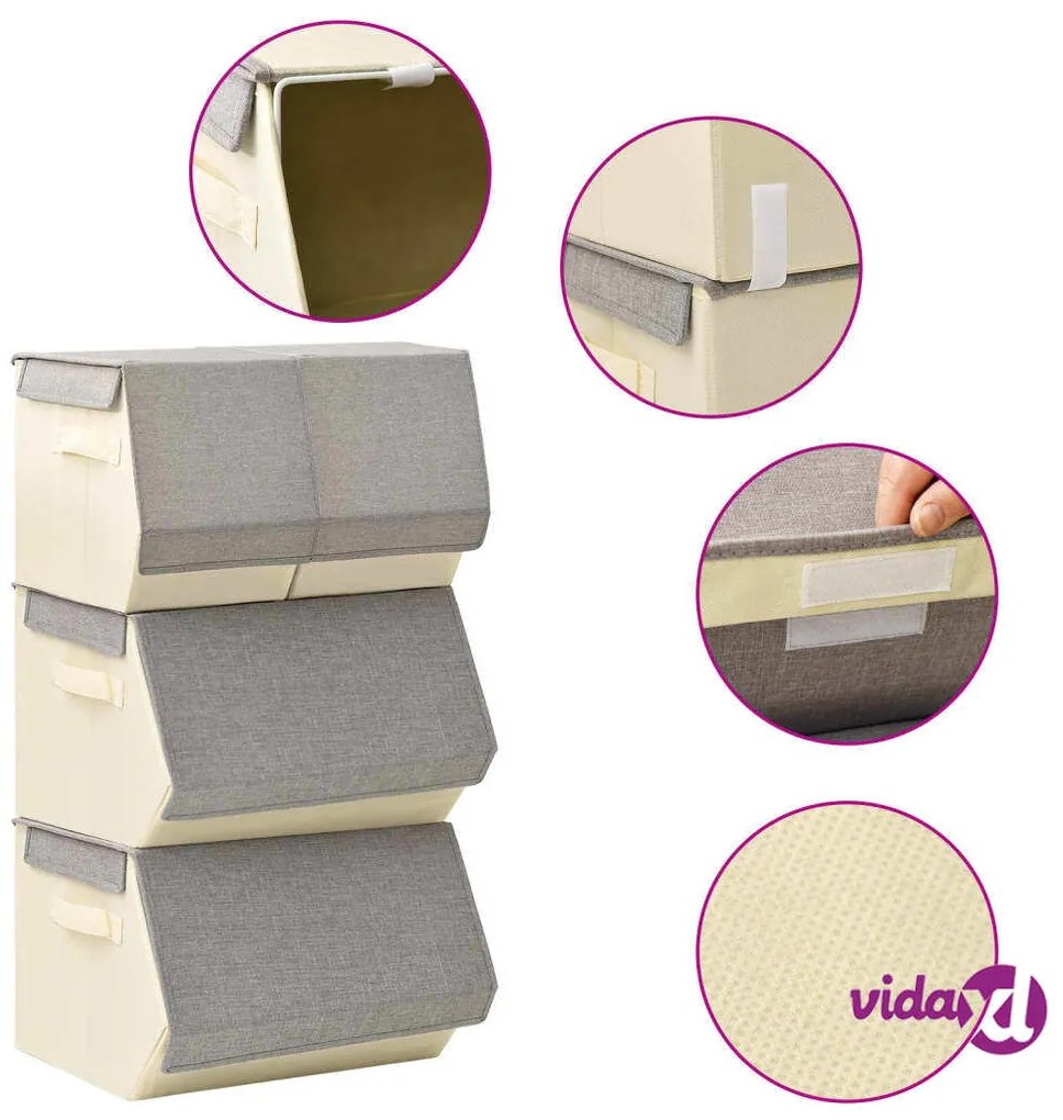 vidaXL Scatole Portaoggetti Impilabili Set 4pz Tessuto Grigio e Crema