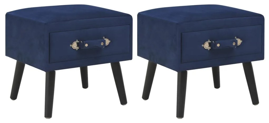 Comodini Blu 2 Pz 40x35x40 Cm İn Velluto /