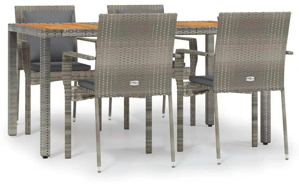 Set da pranzo da giardino 5 pz con cuscini in polyrattan grigio