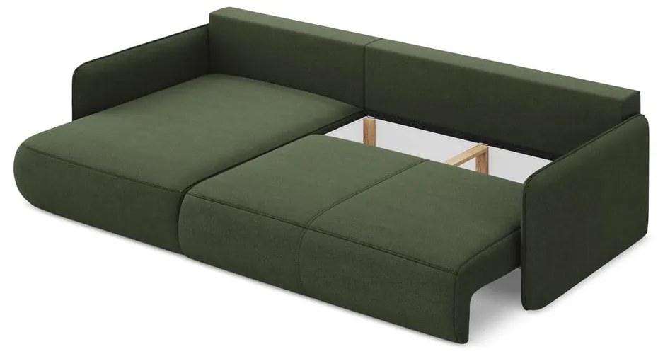 Divano angolare verde allungabile/con contenitore (con penisola a sinistra) Nanea – Makamii