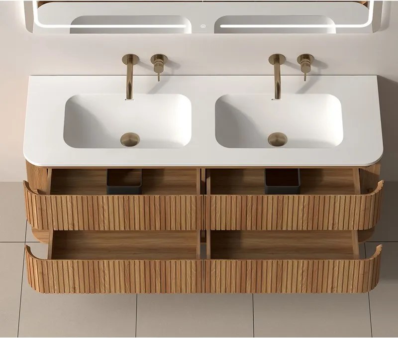 Mobile bagno 140 cannettato con lavabo solid stone | KAM-NORTH-140 - KAMALU