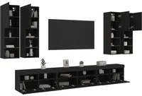 Set Mobili TV a Muro 7 pz con Luci LED Nero 3216779