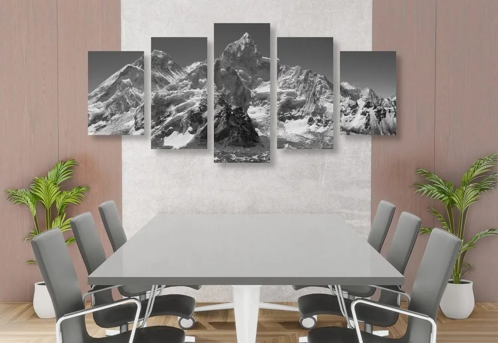 Quadri 5 pezzi – Splendido picco di montagna in bianco e nero