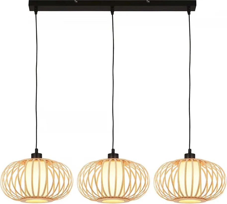 Briloner 4759031 - Lampadario sospeso con cavo 3xE27/10W/230V nero/bambù