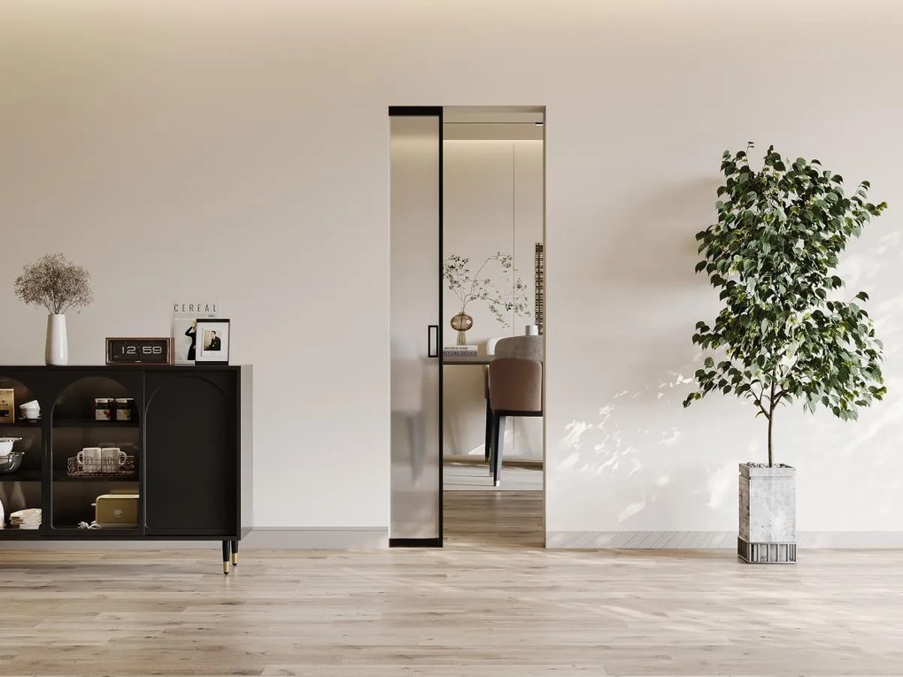 Porta scorrevole con sistema a incasso H205 x L83 cm Alluminio e Vetro temperato smerigliato - LINCI II