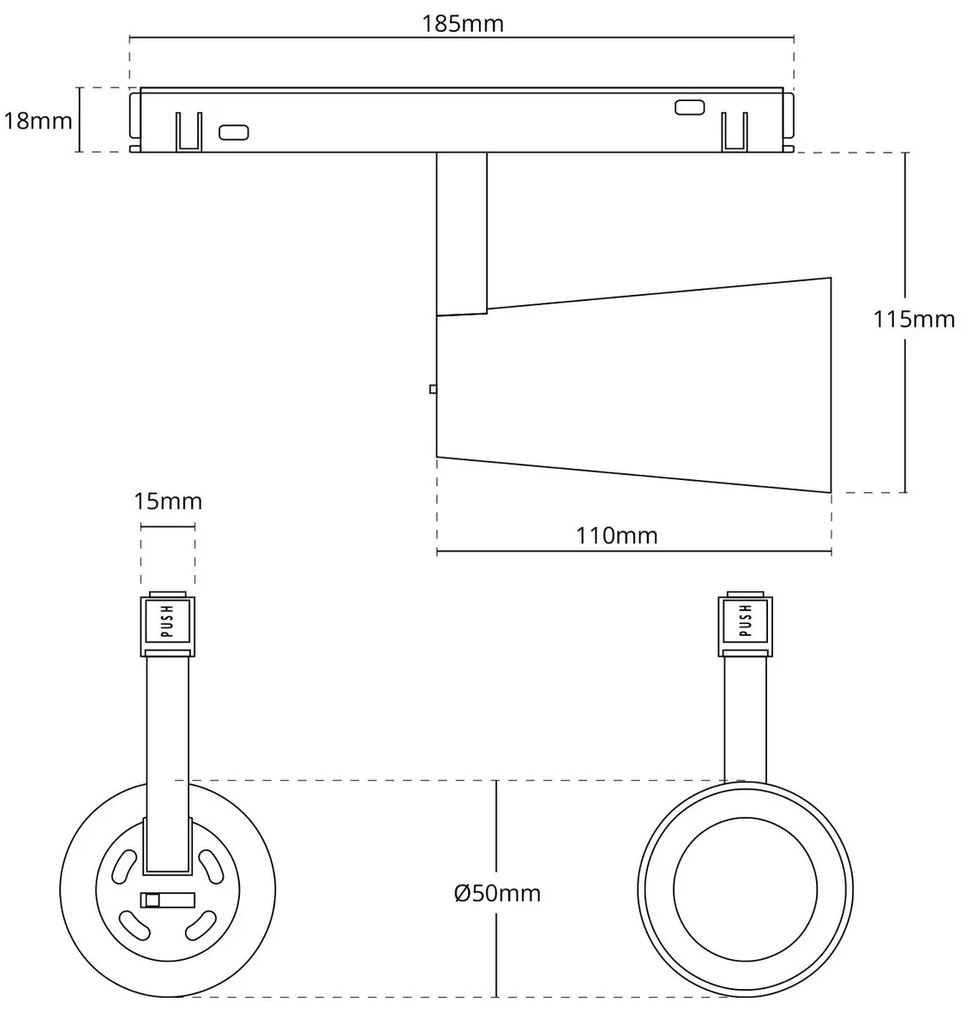Faro LED 15W Magnetico CCT CRI92 36° Bianco 48V - BRIDGELUX LED Colore Bianco Variabile CCT