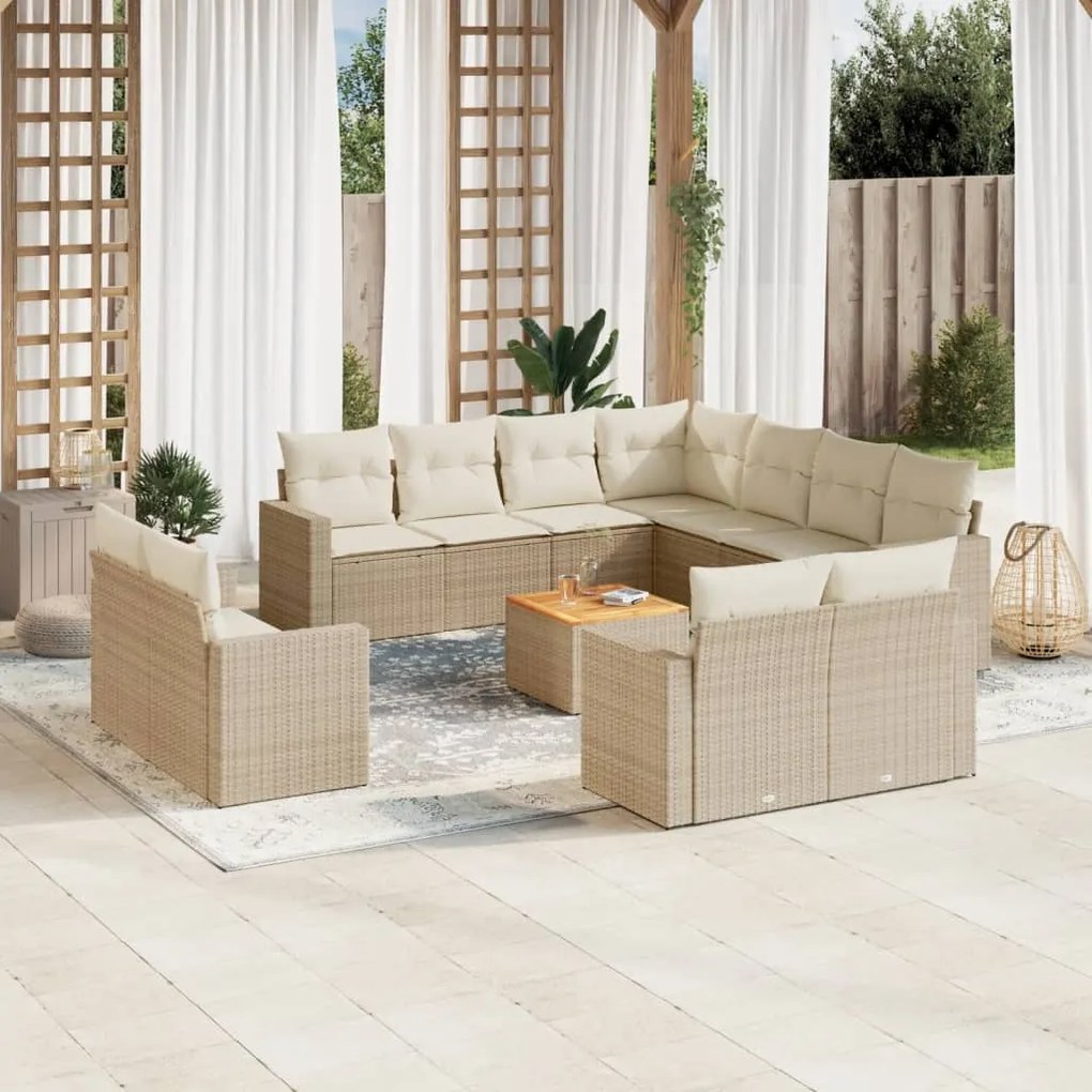 Set divani da giardino 12 pz con cuscini beige in polyrattan