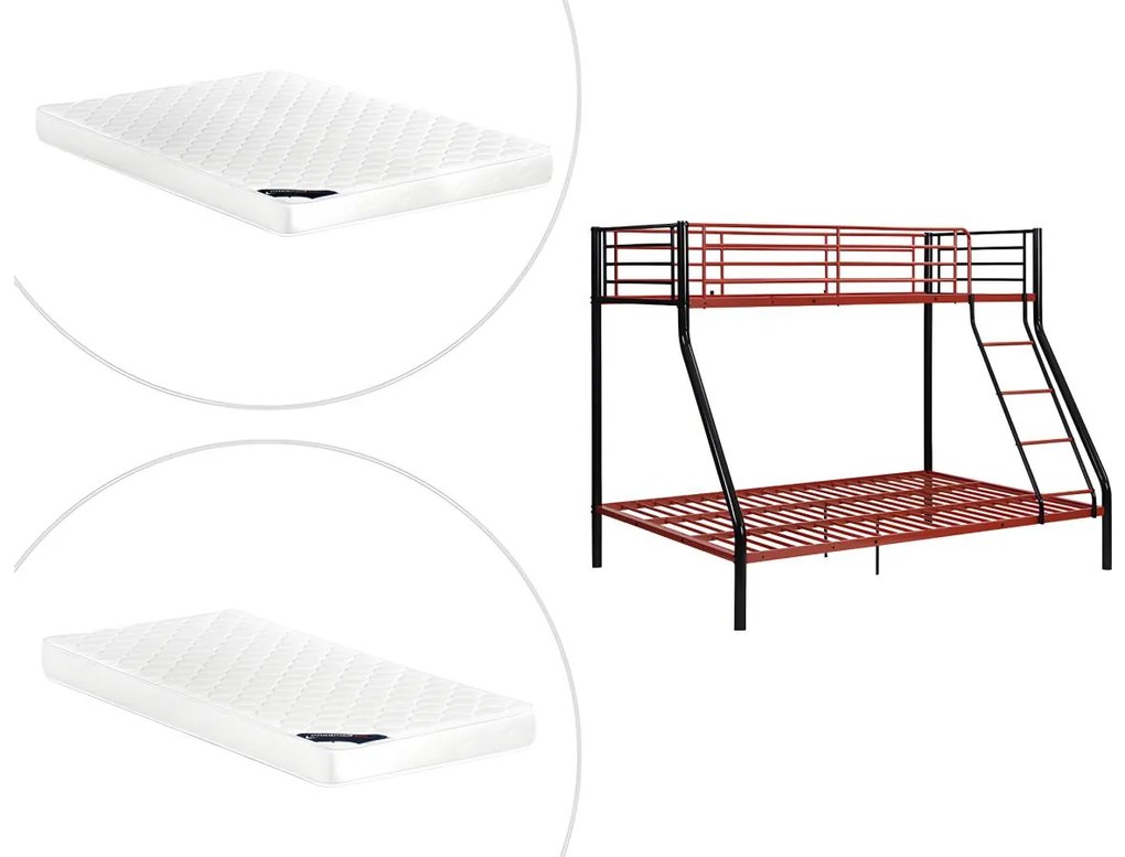 Letto a castello 90 e 140 x 190 cm Acciaio Nero e Rosso + Materasso - ELEVATIO IV