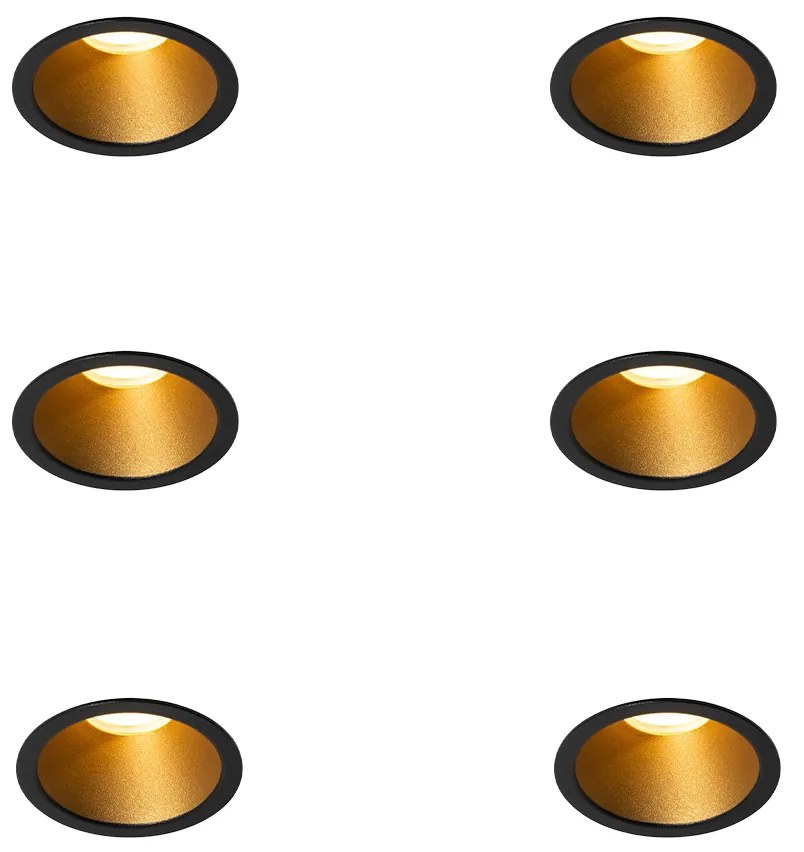 Set di 6 Faretti da incasso moderni Neri con oro GU10 35mm IP44 - Dept