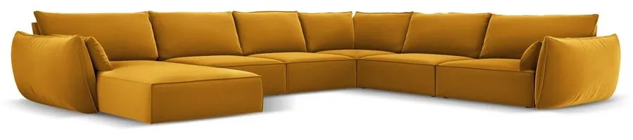 Divano angolare color senape (con penisola a destra/a U) con rivestimento in velluto Vanda – Mazzini Sofas