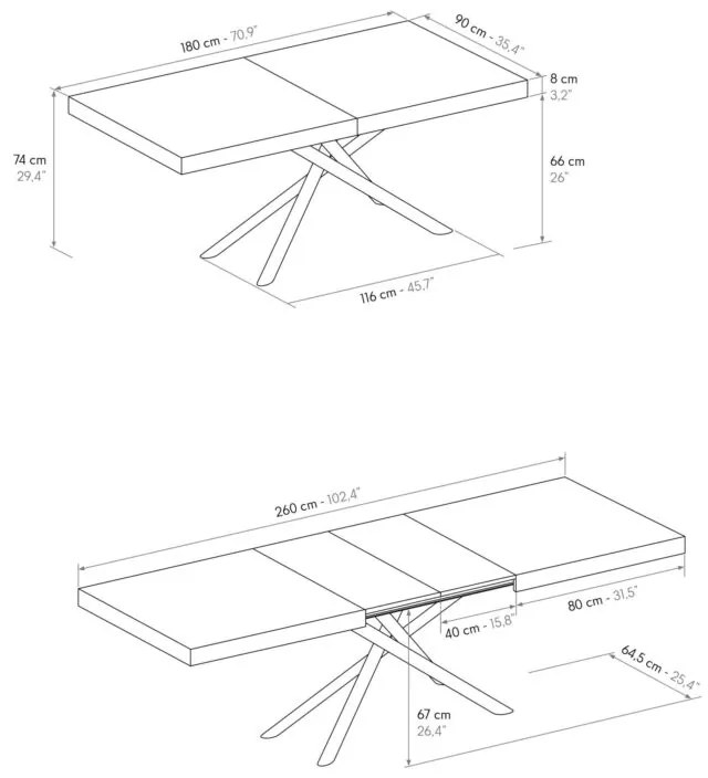 Tavolo FORTE DEI MARMI rovere rustico allungabile con base bianca 180×90 cm – 260×90 cm
