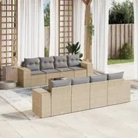 Set Divano da Giardino 9 pz con Cuscini Beige in Polyrattan 3222348