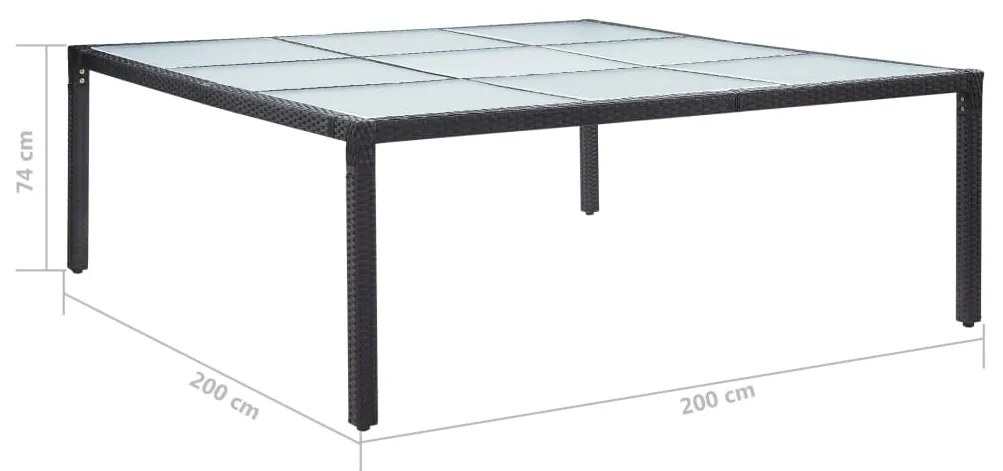 Tavolo da giardino nero 200x200x74 cm in polyrattan