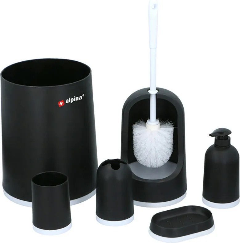 Alpina - Set da bagno 6 pezzi (nero e bianco)