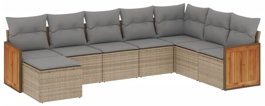 Set Divano da Giardino 8 pz con Cuscini Beige in Polyrattan