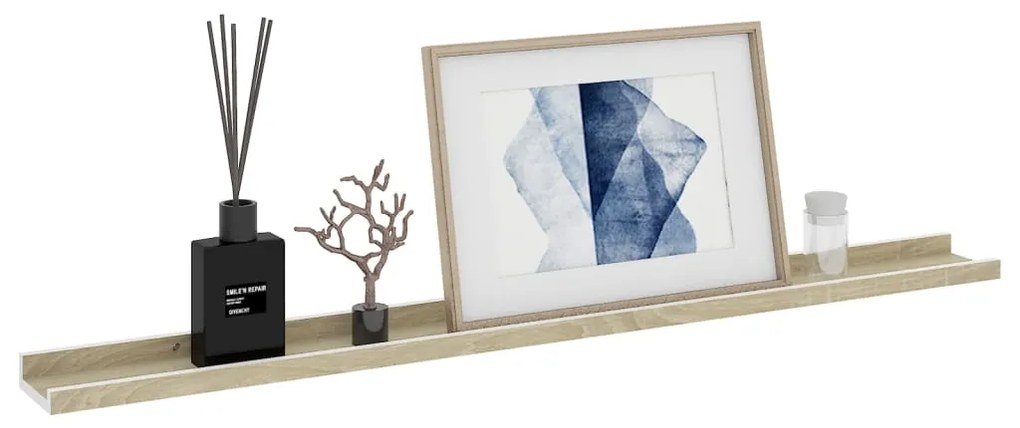 Mensole da parete 2 pz bianco e rovere sonoma 100x9x3 cm