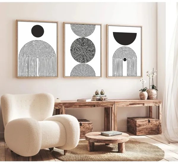 SET 3x Foto in cornice 50x70 cm nero/bianco