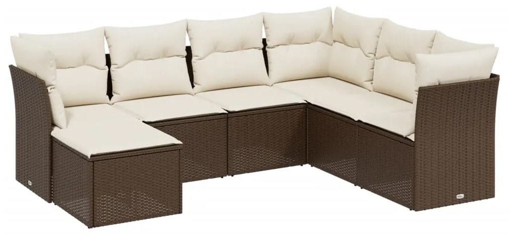 Set divani da giardino 7 pz con cuscini marrone in polyrattan