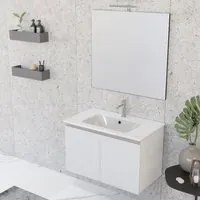 Composizione bagno sospesa Nexu 2 ante con lavabo specchio con lampada LED 80x50 cm bianco