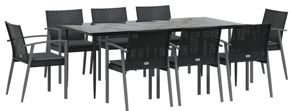 Set pranzo da giardino 9 pz con cuscini in polyrattan e acciaio
