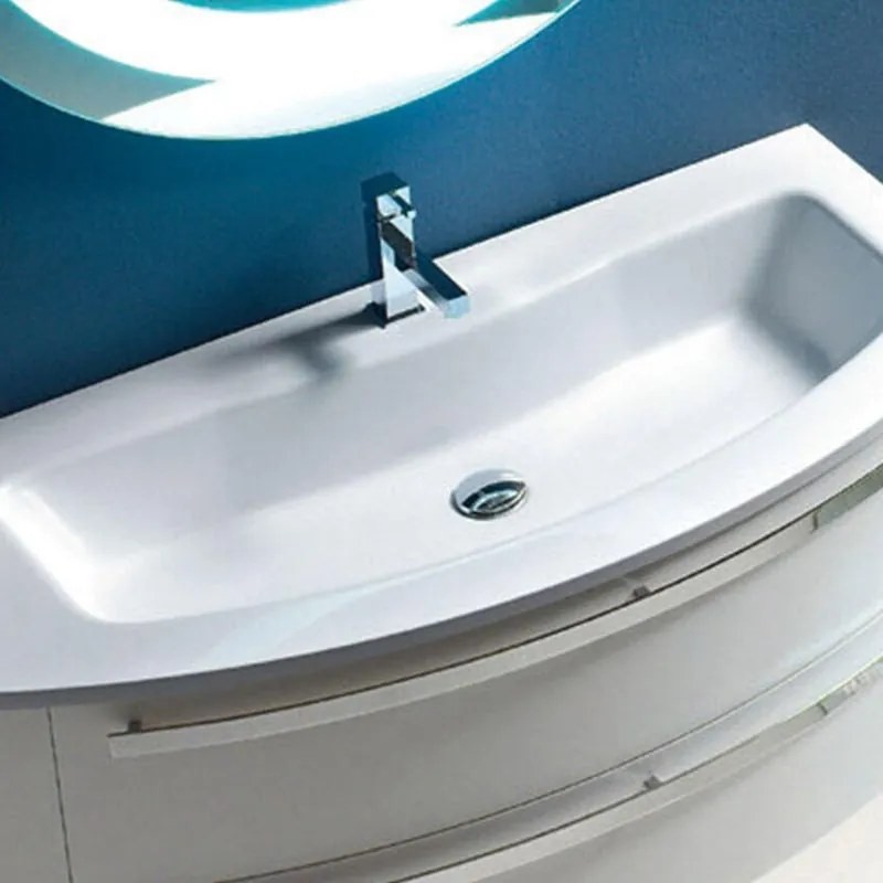 Lavabo a incasso rettangolare L 147 x H 20 x P 51 cm in resina bianco lucido