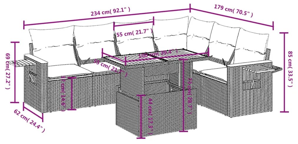 Set divani da giardino con cuscini 7pz nero polyrattan