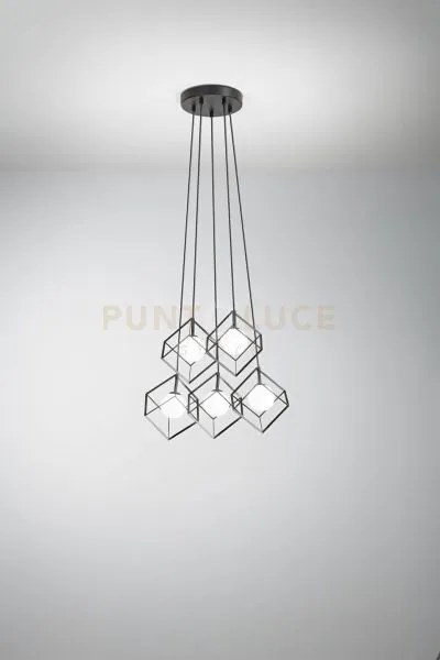 Sospensione in metallo colore nero cube 5 luci attacco g9 d.55cm
