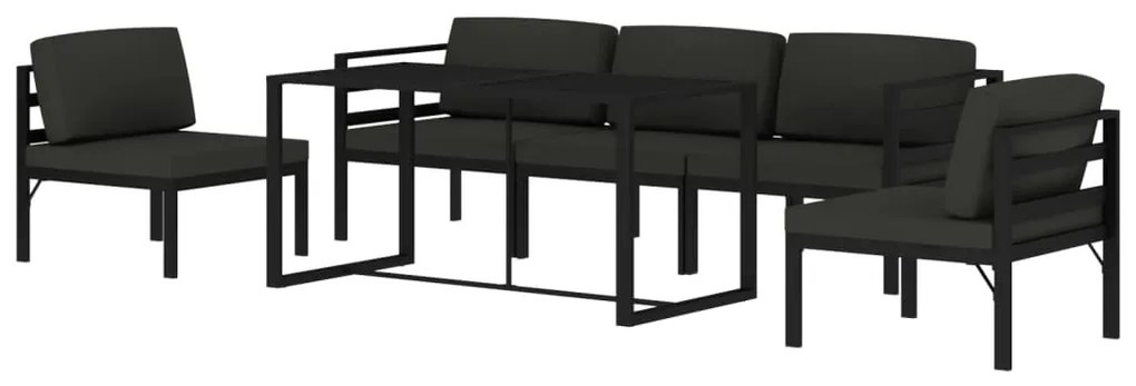 Set divani da giardino 6 pz con cuscini in alluminio antracite
