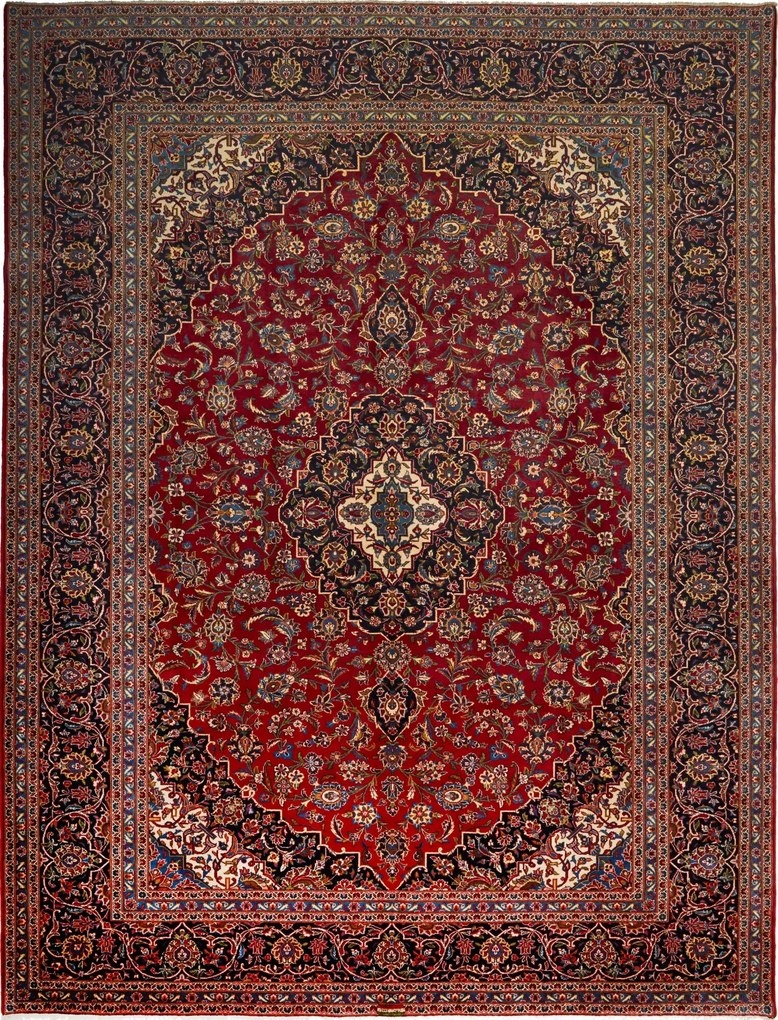 Kashan Tappeto persiano 390x300 Blu (Iran) Annodato A Mano