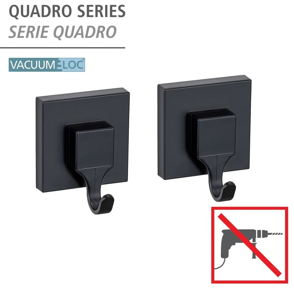 Ganci neri in plastica autobloccanti in set di 2 pezzi Quadro - Wenko