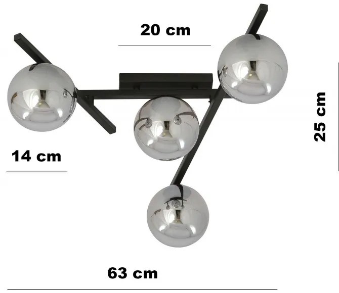 Lampadario da Soffitto in Acciaio e Vetro SMART 4 Nero 4xE14 Colore delle Sfere Grafite