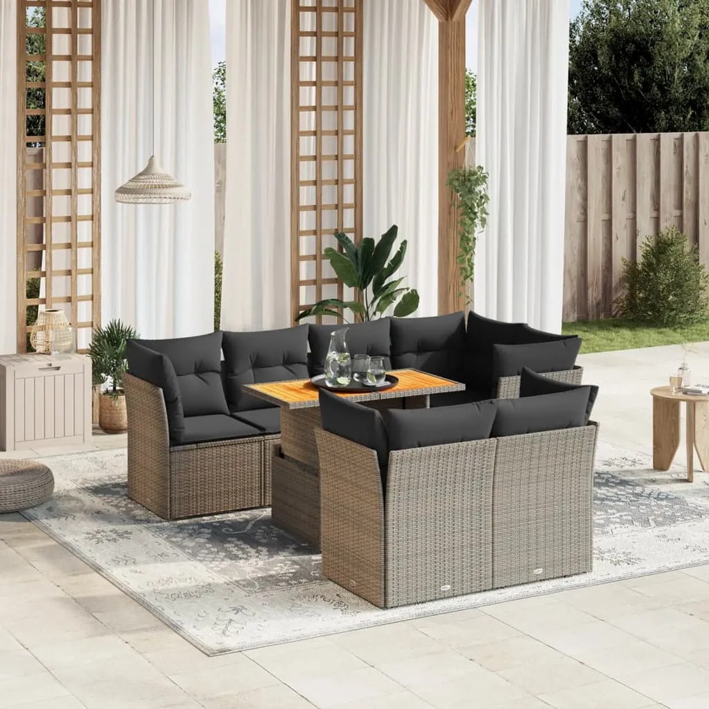 Set divano da giardino 8 pz con cuscini grigio in polyrattan