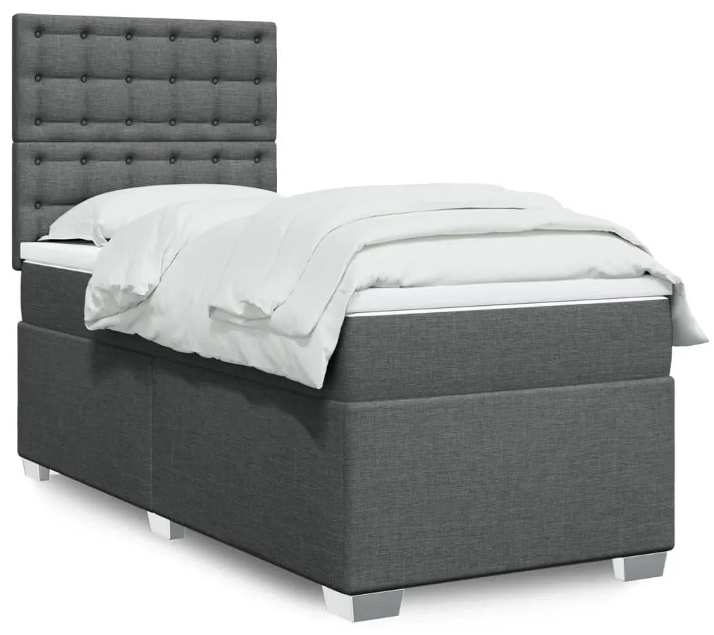 Giroletto A Molle Con Materasso Grigio Scuro 90x200 Cm Tessuto /