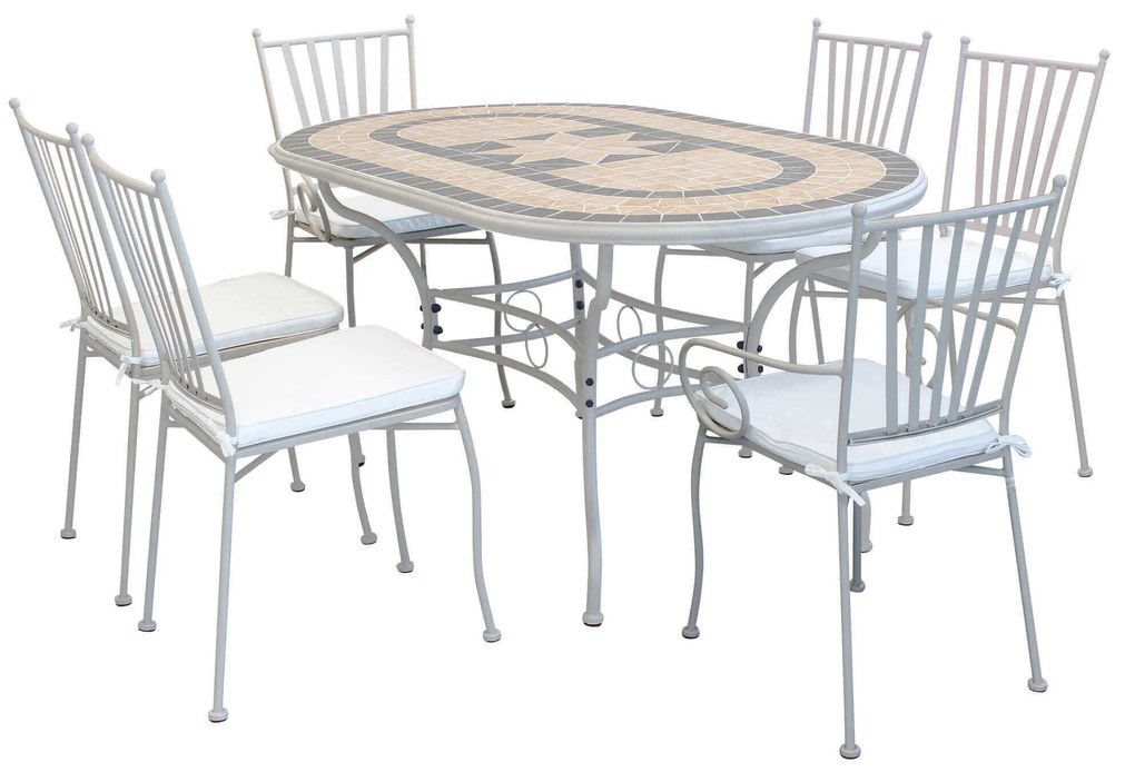 VENTUS - set tavolo in ferro cm 160 x 90 x 74 h con 4 sedie e 2 poltrone Ventus