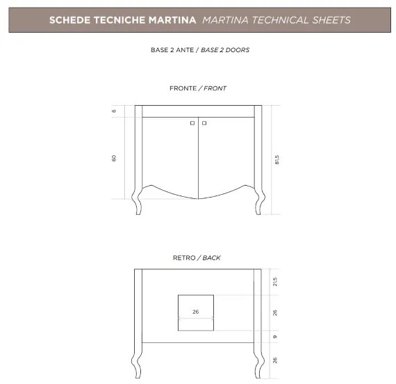 Mobile da bagno in stile classico MARTINA a due ante con lavabo Noce