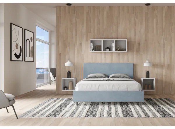 Letto contenitore da 160x200 in microfibra azzurro Adele