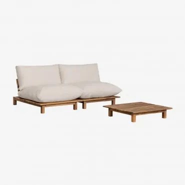 Divano Da Giardino Modulare Reclinabile In 2 Pezzi Con Tavolino In Legno Di Acacia Brina Beige Crema - Sklum