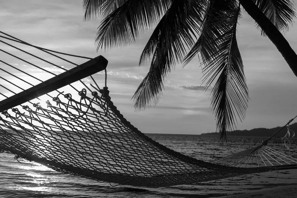 Stampa su tela – Amaca sulla spiaggia in bianco e nero