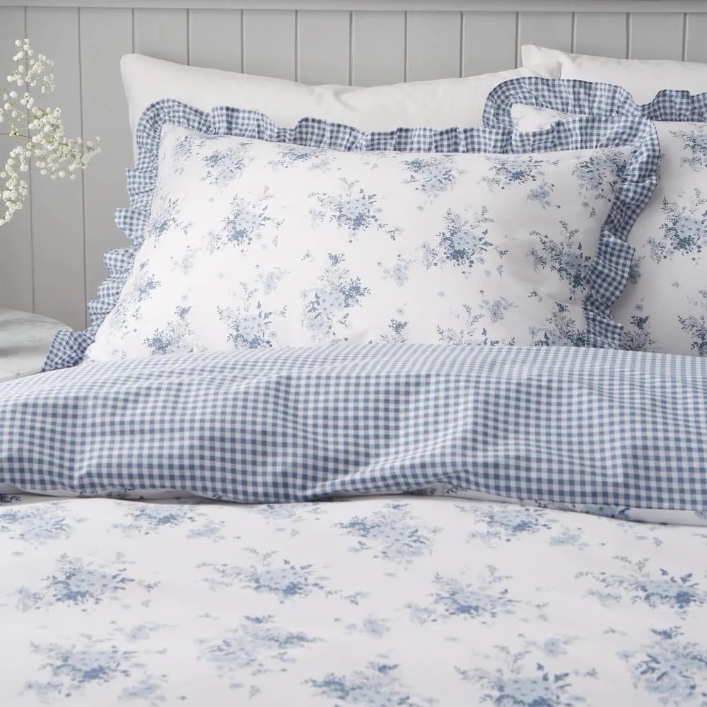 Biancheria da letto bianca/blu per letto matrimoniale/per letto esteso 230x220 cm Lucie Floral Frill – Catherine Lansfield