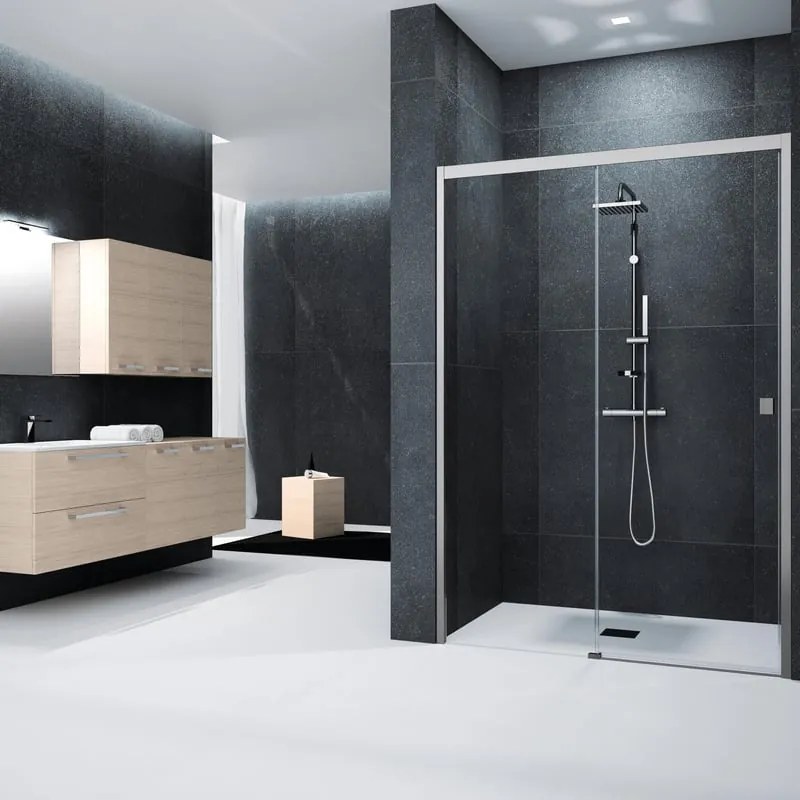 Porta doccia scorrevole Glam L 161 x H 200cm, Sp. 6 mm in vetro vetro senza finitura / trasparente profilo cromo