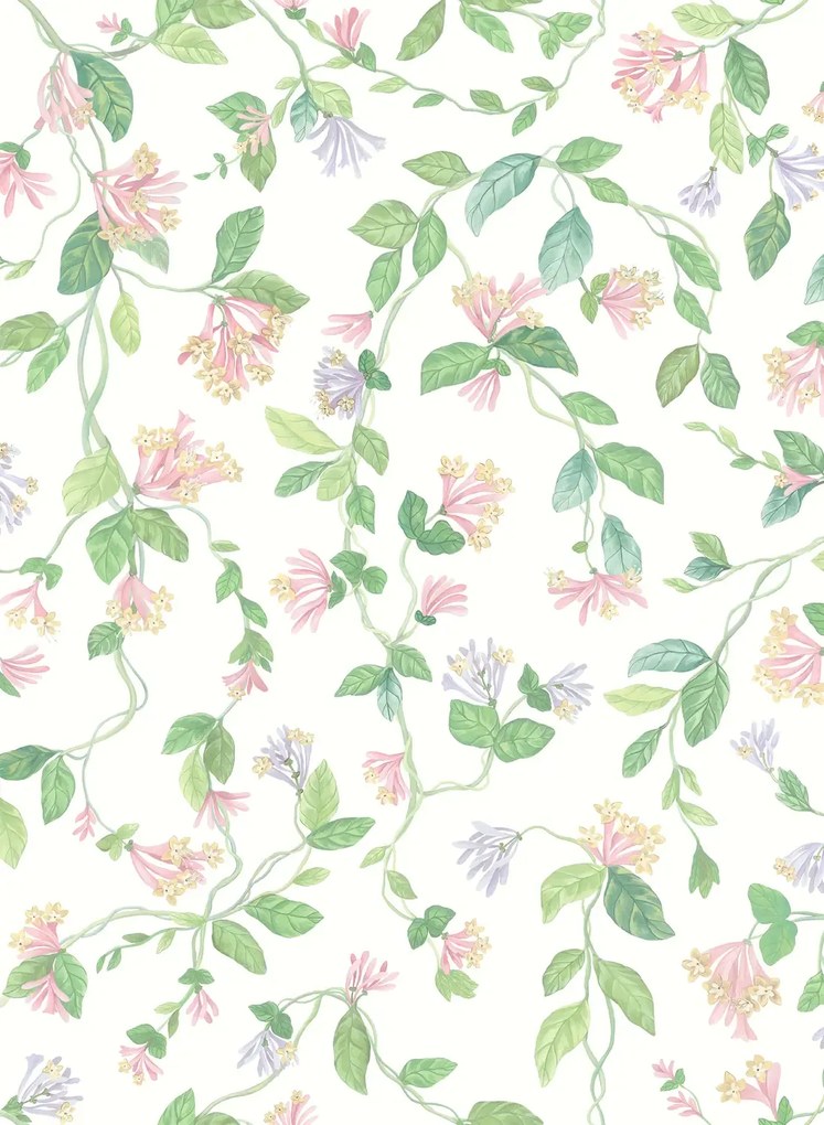 Cole & Son Carta da parati Flora - Blush Sage/ Mulberry on Cream