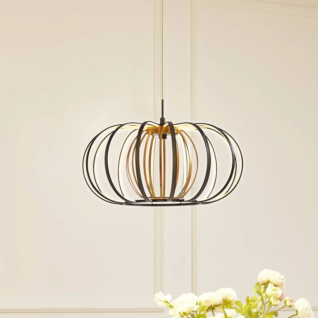 Lucande lampada LED a sospensione Birger, Ø 39 cm, nero/oro Birger Lucande, dimmerabile, Nero, Soggiorno / Sala da pranzo, Metallo, Moderno