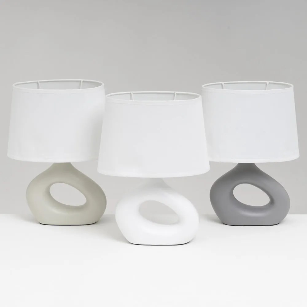 Lampada da tavolo in ceramica bianco-grigia con paralume in tessuto (altezza 30 cm) - Casa Selección
