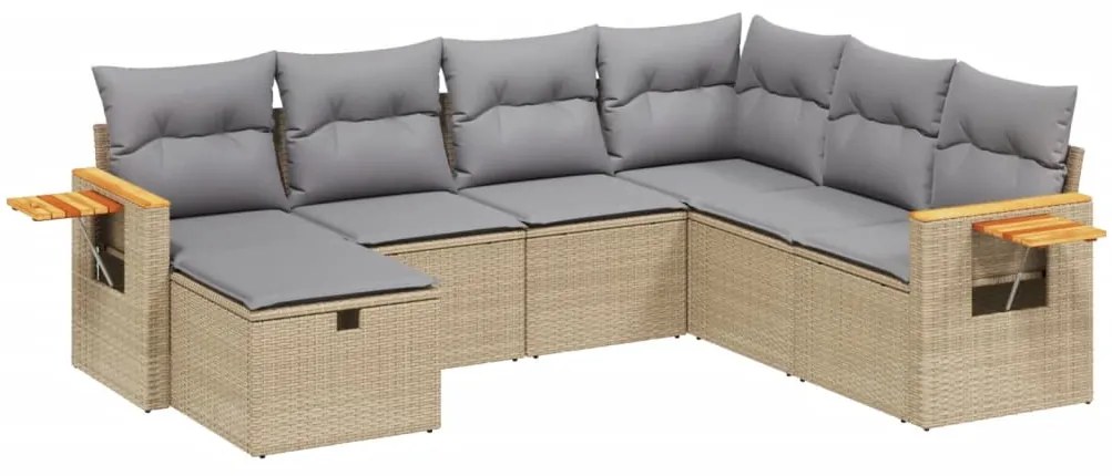 Set divano da giardino 7 pz con cuscini beige misto polyrattan