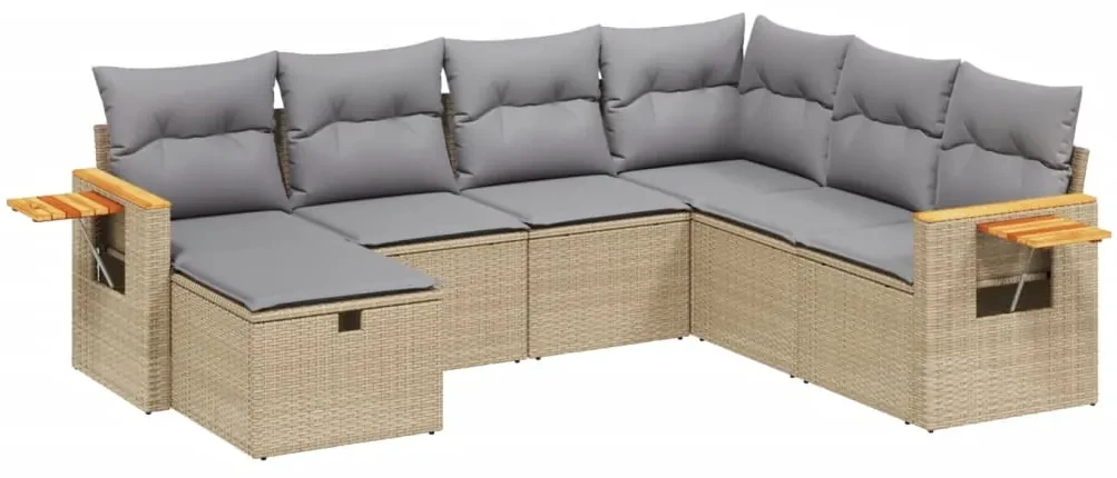 Set divano da giardino 7 pz con cuscini beige misto polyrattan