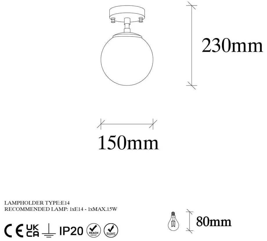 Lampada da soffitto bianca e nera con paralume in vetro ø 15 cm Atmaca - Opviq lights